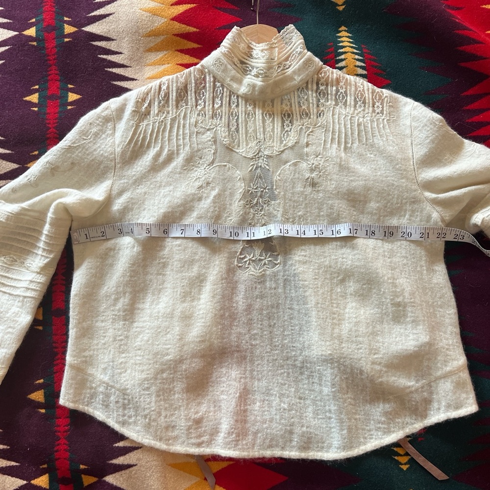 Free people lace Victorian wool blouse size medium - Picture 4 of 9